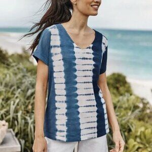 J. JILL Pure Jill Dolman Tie Dye Blue White Short Sleeve Cotton Tee Med Petite